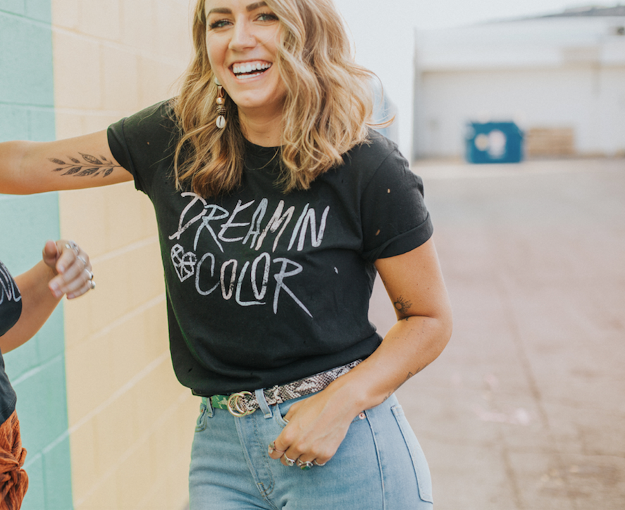 Dream In Color Distressed Band Tee